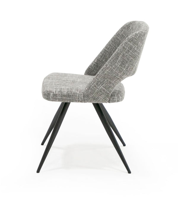 VIG Furniture Palmer Contemporary Grey Fabric Dining Chairs Set Of 2 — Curved Breathable Back, Tapered Black Legs VGEWF3207AC-GRY