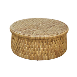Palmera Round Woven Water Hyacinth Coffee Table with Rattan Edges for Coastal Rooms