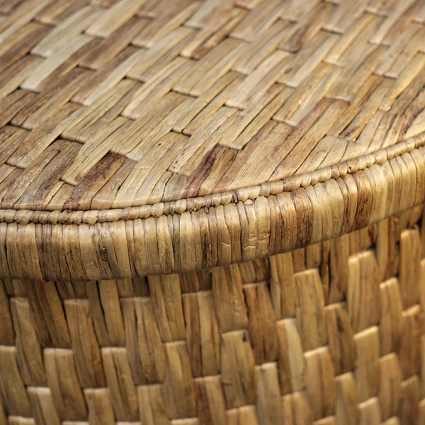 Palmera Round Woven Water Hyacinth Coffee Table with Rattan Edges for Coastal Rooms