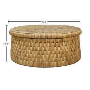Palmera Round Woven Water Hyacinth Coffee Table with Rattan Edges for Coastal Rooms