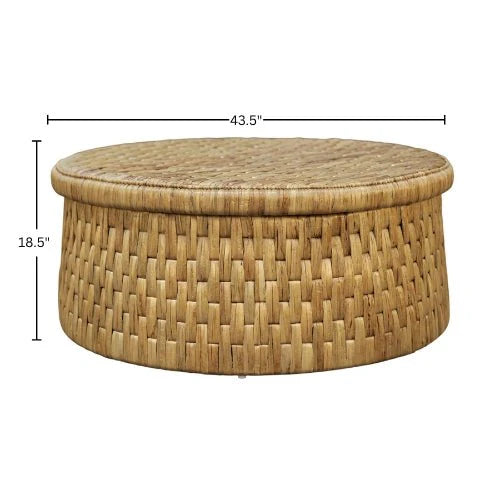 Palmera Round Woven Water Hyacinth Coffee Table with Rattan Edges for Coastal Rooms