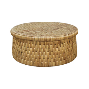 Palmera Round Woven Water Hyacinth Coffee Table with Rattan Edges for Coastal Rooms