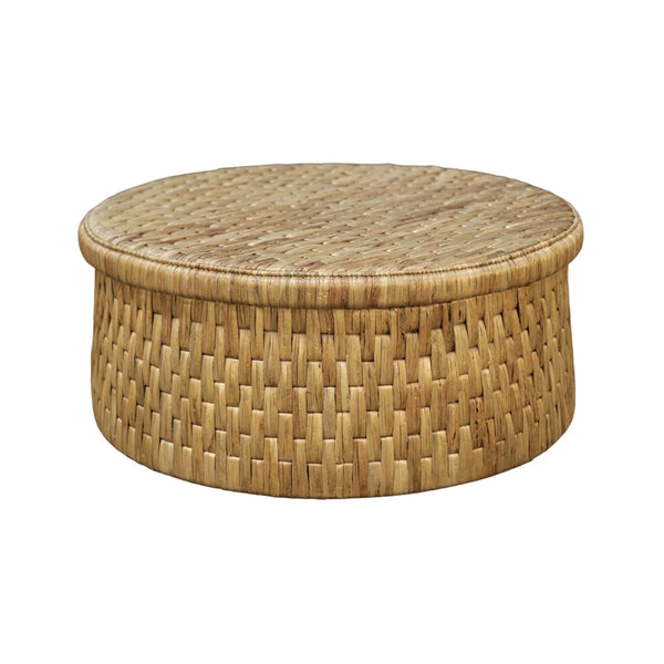 Palmera Round Woven Water Hyacinth Coffee Table with Rattan Edges for Coastal Rooms