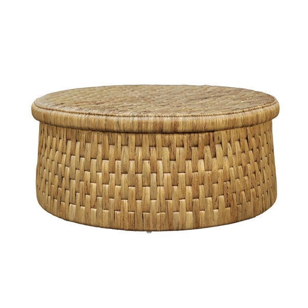 Palmera Round Woven Water Hyacinth Coffee Table with Rattan Edges for Coastal Rooms