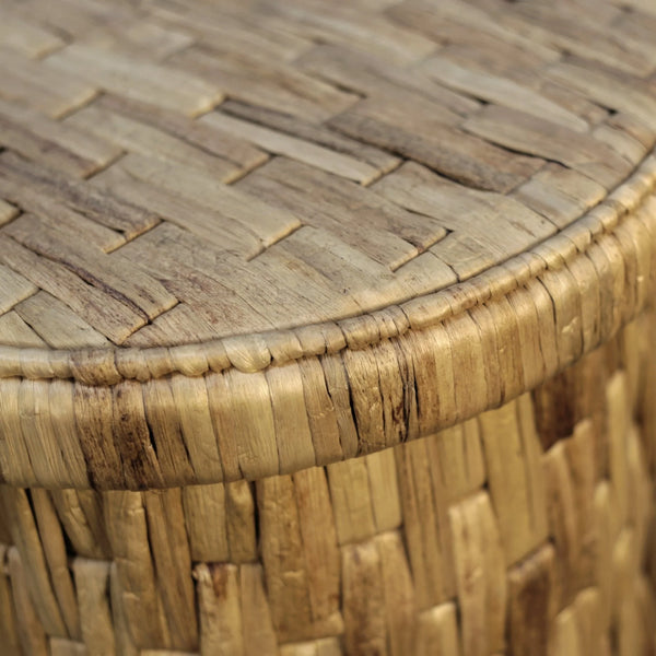 Palmera Handwoven Water Hyacinth Drum End Table Rattan Artisan Coastal Boho