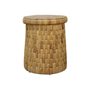 Palmera Handwoven Water Hyacinth Drum End Table Rattan Artisan Coastal Boho