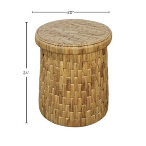 Palmera Handwoven Water Hyacinth Drum End Table Rattan Artisan Coastal Boho