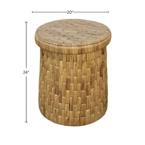 Palmera Handwoven Water Hyacinth Drum End Table Rattan Artisan Coastal Boho