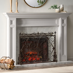 English Elm Christopher Knight Home® - WILMINGTON Darcie Wrought Iron Fireplace Screen with Ornate Victorian Detailing, Copper Brown Finish Golden Black 55342.00GLD