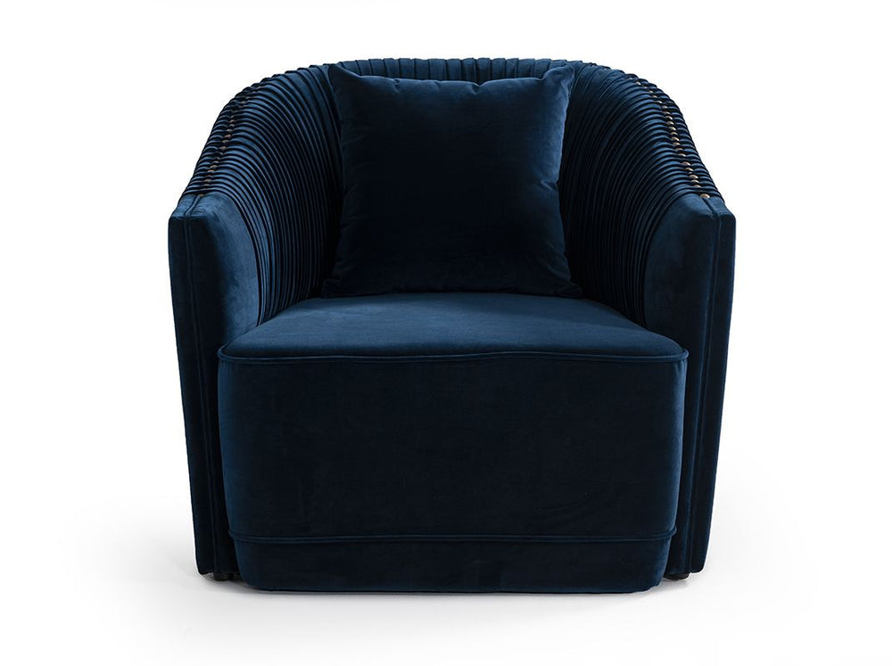 VIG Furniture Divani Casa Palomar Modern Blue Velvet & Brass Accent Chair VGVCS1811-BLU-CHR