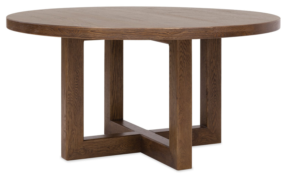 Hooker Furniture Driftwood Round Oak Pedestal Dining Table Worn Saddle Finish Seats Six Guests 6820-75223-85