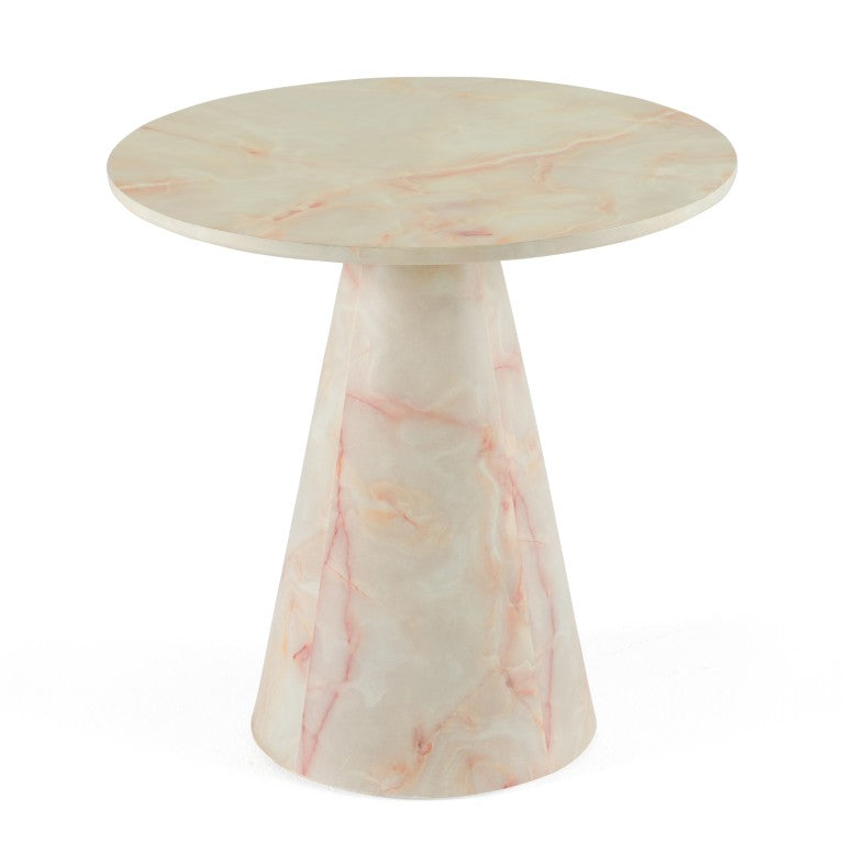 VIG Furniture Pampa Sculptural Faux Marble End Table — Off-White Tapered Pedestal, Durable Wood Finish, 23.6" VGGM-ET-1751
