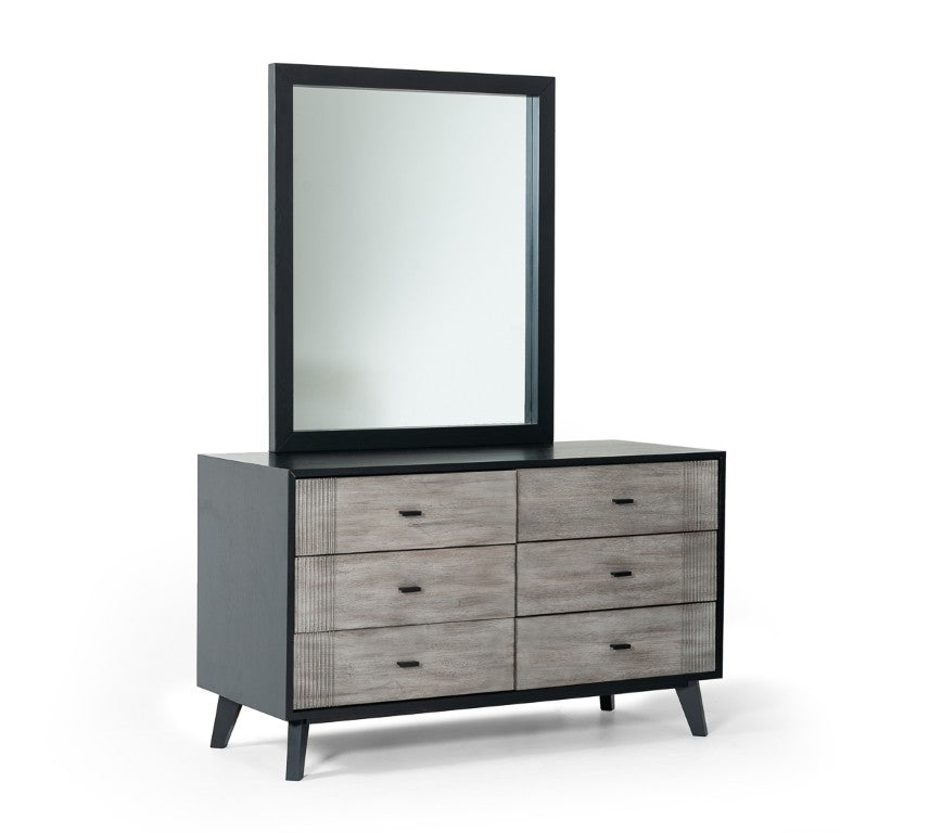 VIG Furniture Panther 6-Drawer Contemporary Dresser In Grey Acacia & Black Ash Veneer, Ribbed Fronts, Smooth-Glide Drawers VGMABR-77-DRS