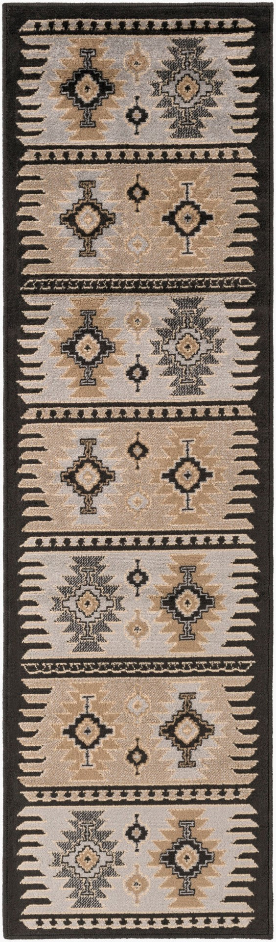 Livabliss Paramount Southwestern Geometric Runner Rug Polypropylene Warm Earth Tones Hallway Gray, Charcoal 2'2" x 7'7" PAR1046-2276