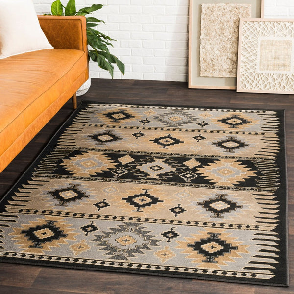 Livabliss Paramount Southwestern Geometric Runner Rug Polypropylene Warm Earth Tones Hallway Gray, Charcoal 8'10" x 12'10" PAR1046-810129