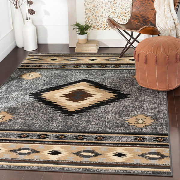 Livabliss Paramount Southwestern Geometric Runner Rug Polypropylene Pile Entryway Hallway Accent Charcoal, Gray 8'10" x 12'10" PAR1094-810129