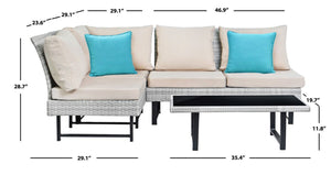 Safavieh Aleron Rattan Outdoor Sectional And Coffee Table With Teal Accent Pillows Beige/Teal PAT2010A