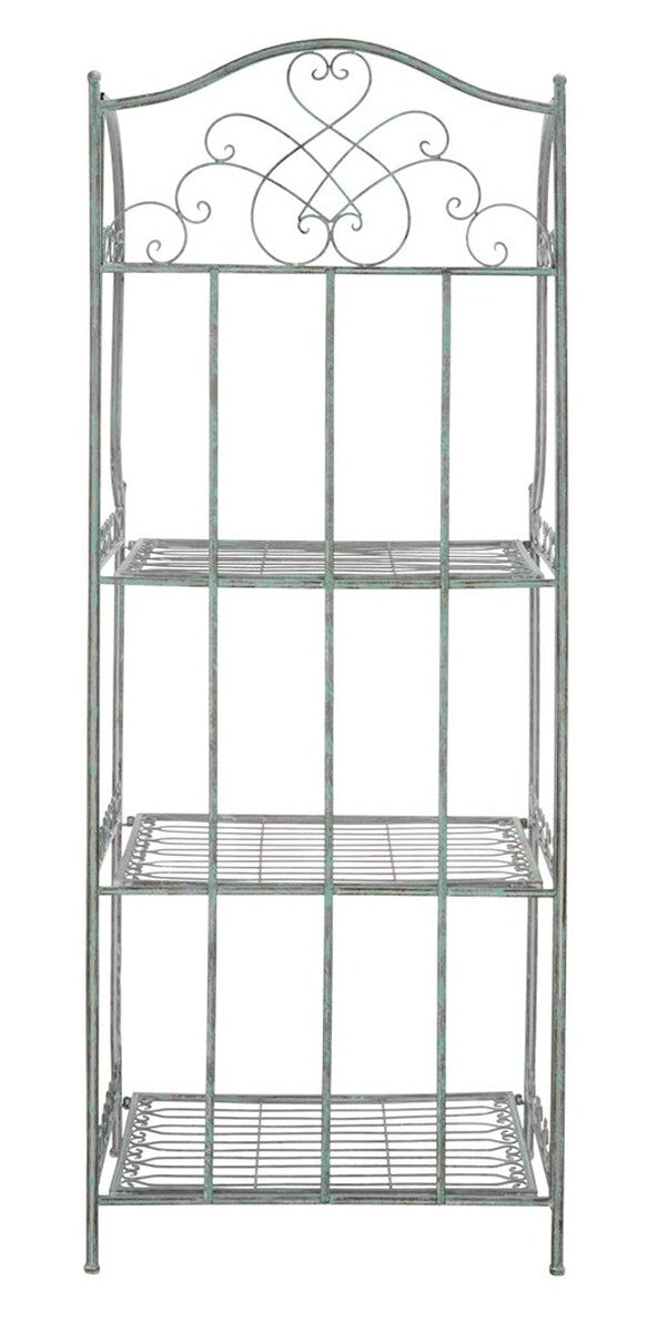Safavieh Amaris Wrought Iron  4 Tier Outdoor Bakers Rack Antique Green PAT5014D