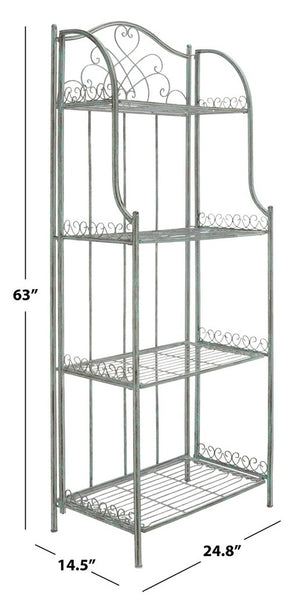 Safavieh Amaris Wrought Iron  4 Tier Outdoor Bakers Rack Antique Green PAT5014D