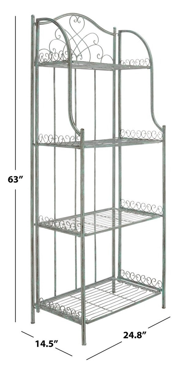 Safavieh Amaris Wrought Iron  4 Tier Outdoor Bakers Rack Antique Green PAT5014D