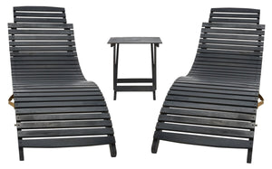 Safavieh Pacifica 3 Piece Lounge Set XII23 Black Wood/Beige Cushion Galvanized Steel PAT7020G