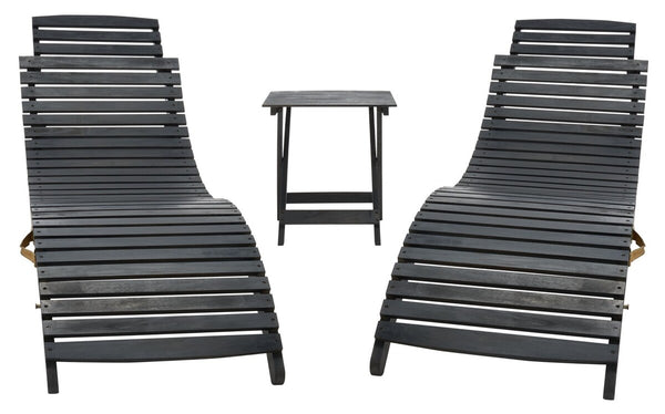 Safavieh Pacifica 3 Piece Lounge Set XII23 Black Wood/Beige Cushion Galvanized Steel PAT7020G