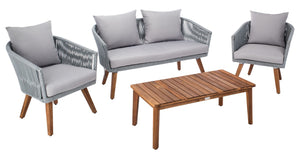 Safavieh Velso 4 Piece Living Set Grey Rope/ Grey Cushion/Natural Legs PAT7072C-2BX
