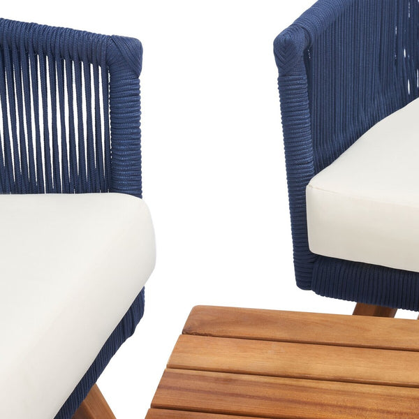 Safavieh Velso 4 Piece Living Set Navy Rope/Beige Cushion/Natural Legs PAT7072E-2BX