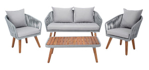 Safavieh Ransin 4Piece Living Set Grey Rope/ Grey Cushion/Natural Legs PAT7074C-2BX