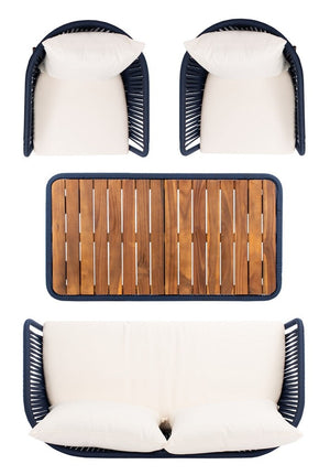 Safavieh Ransin 4Piece Living Set Navy/Beige/Natural Legs PAT7074E-2BX