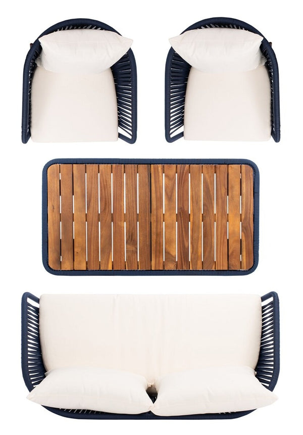 Safavieh Ransin 4Piece Living Set Navy/Beige/Natural Legs PAT7074E-2BX