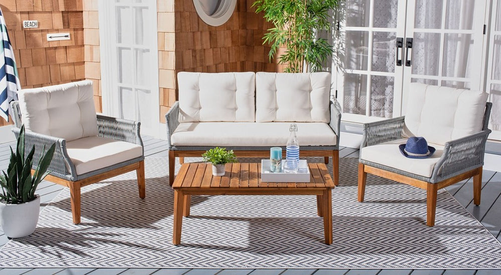 Safavieh Winslo 4Pc Living Set Grey Rope/ Beige Cushion/Natural Legs PAT7075A-2BX