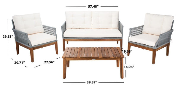 Safavieh Winslo 4Pc Living Set Grey Rope/ Beige Cushion/Natural Legs PAT7075A-2BX