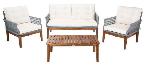 Safavieh Winslo 4Pc Living Set Grey Rope/ Beige Cushion/Natural Legs PAT7075A-2BX