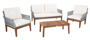 Safavieh Winslo 4Pc Living Set Grey Rope/ Beige Cushion/Natural Legs PAT7075A-2BX