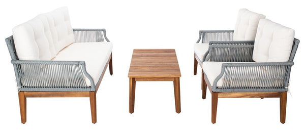 Safavieh Winslo 4Pc Living Set Grey Rope/ Beige Cushion/Natural Legs PAT7075A-2BX
