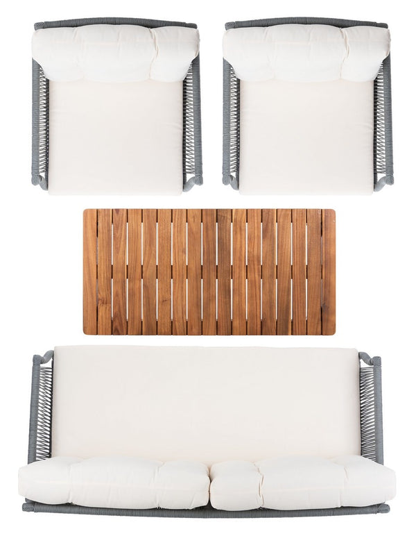 Safavieh Winslo 4Pc Living Set Grey Rope/ Beige Cushion/Natural Legs PAT7075A-2BX