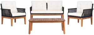 Safavieh Winslo 4Pc Living Set Black Rope/ Beige Cushion/Natural Legs PAT7075B-2BX