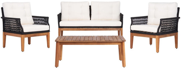 Safavieh Winslo 4Pc Living Set Black Rope/ Beige Cushion/Natural Legs PAT7075B-2BX