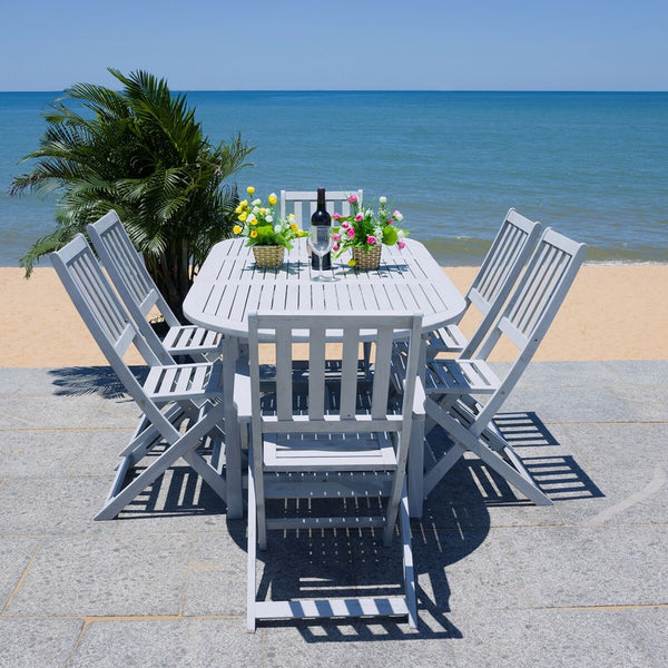 Safavieh Hikaru Extendable Dining Set XII23 Grey Galvanized Steel PAT7083B-3BX