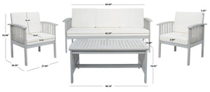 Safavieh Finnick 4 Piece Living Set XII23 Grey Wood/Beige Cushion Galvanized Steel PAT7313B-2BX