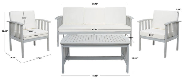 Safavieh Finnick 4 Piece Living Set XII23 Grey Wood/Beige Cushion Galvanized Steel PAT7313B-2BX