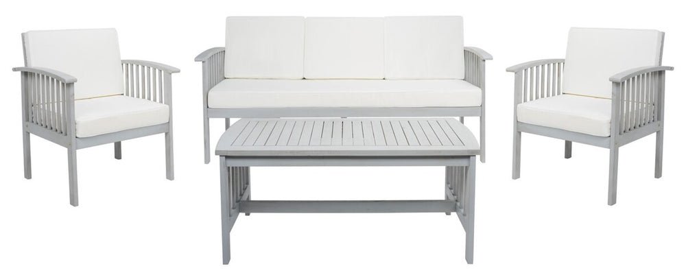 Safavieh Finnick 4 Piece Living Set XII23 Grey Wood/Beige Cushion Galvanized Steel PAT7313B-2BX