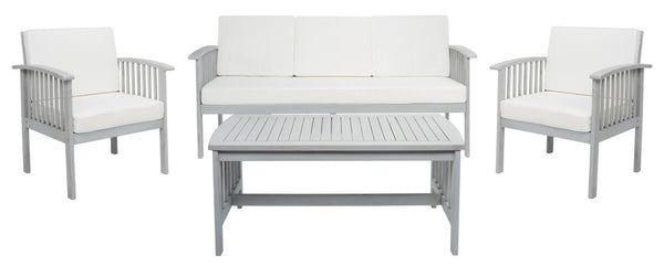 Safavieh Finnick 4 Piece Living Set XII23 Grey Wood/Beige Cushion Galvanized Steel PAT7313B-2BX
