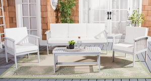 Safavieh Finnick 4 Piece Living Set XII23 Grey Wood/Beige Cushion Galvanized Steel PAT7313B-2BX