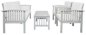 Safavieh Finnick 4 Piece Living Set XII23 Grey Wood/Beige Cushion Galvanized Steel PAT7313B-2BX