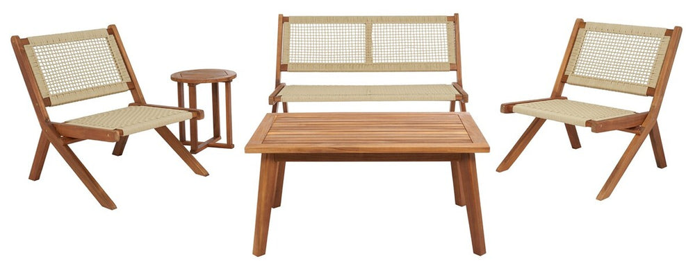 Safavieh Kobina 5 Piece Outdoor Living Set XII23 Natural/Natural Rope Galvanized Steel PAT7314A-2BX