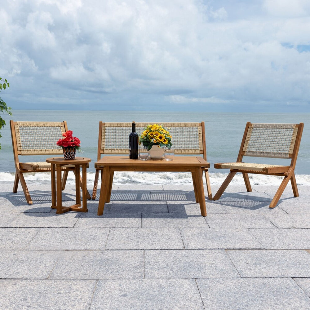 Safavieh Kobina 5 Piece Outdoor Living Set XII23 Natural/Natural Rope Galvanized Steel PAT7314A-2BX