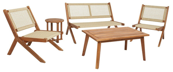 Safavieh Kobina 5 Piece Outdoor Living Set XII23 Natural/Natural Rope Galvanized Steel PAT7314A-2BX