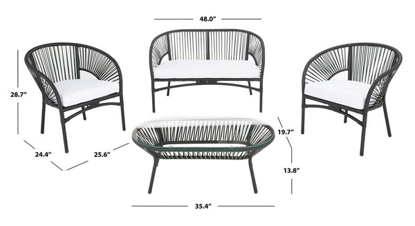 Safavieh Werner 4 Pc Living Sets Black Wicker/White Cushion PAT7522A-2BX